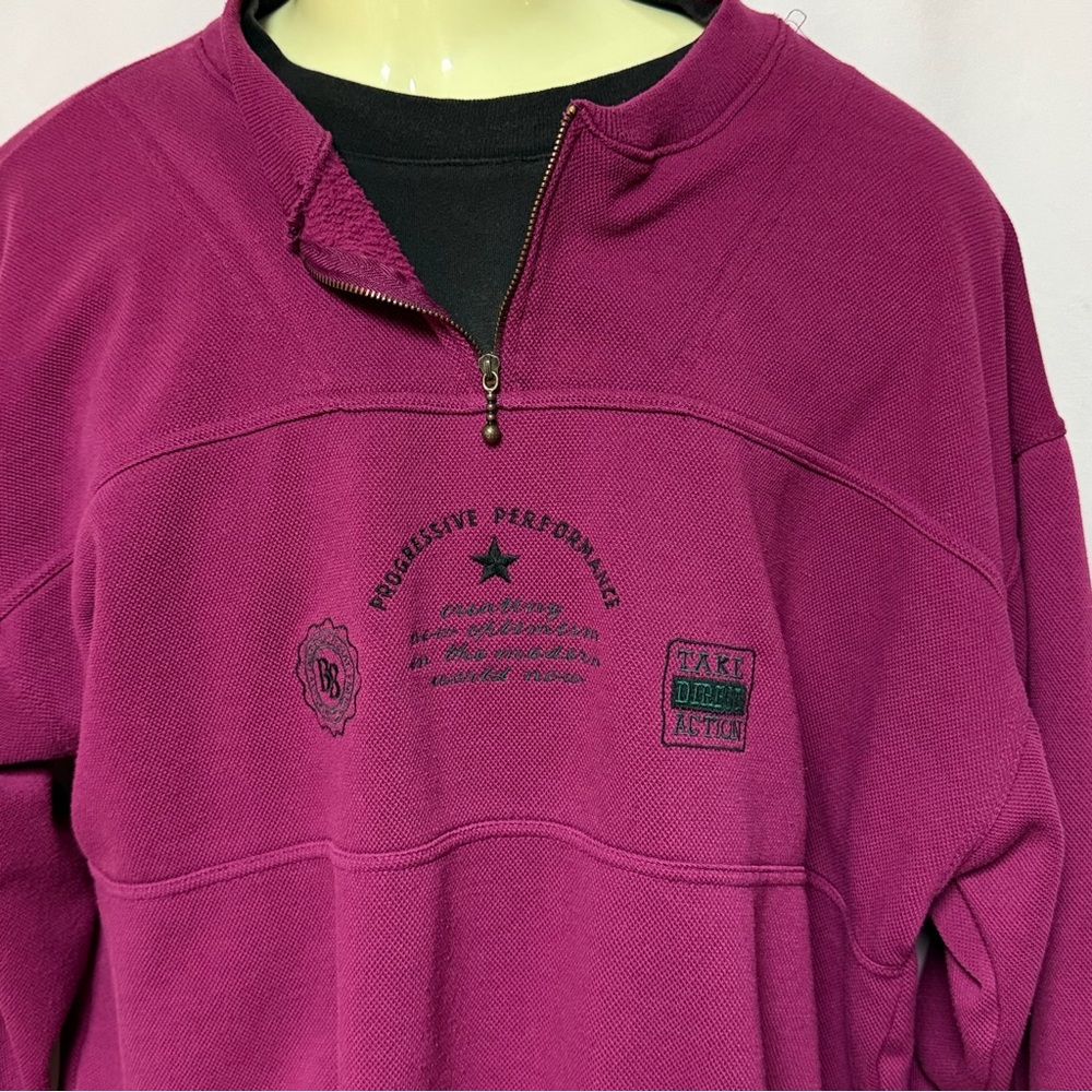 Vintage Bugle Boy Quarter Zip Sweatshirt Mens L XL Magenta 90s Y2K Pullover - Picture 3 of 9